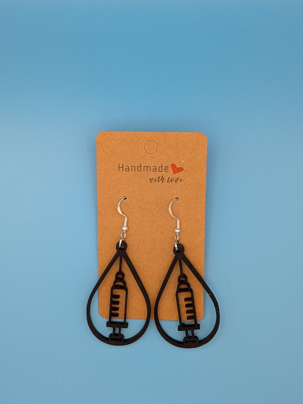 Handmade Black Syringe Drop Earrings - Handmade